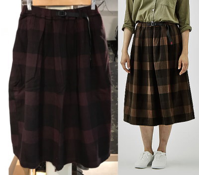 GRAMICCI NEL CHECK LONG FLARE SKIRT